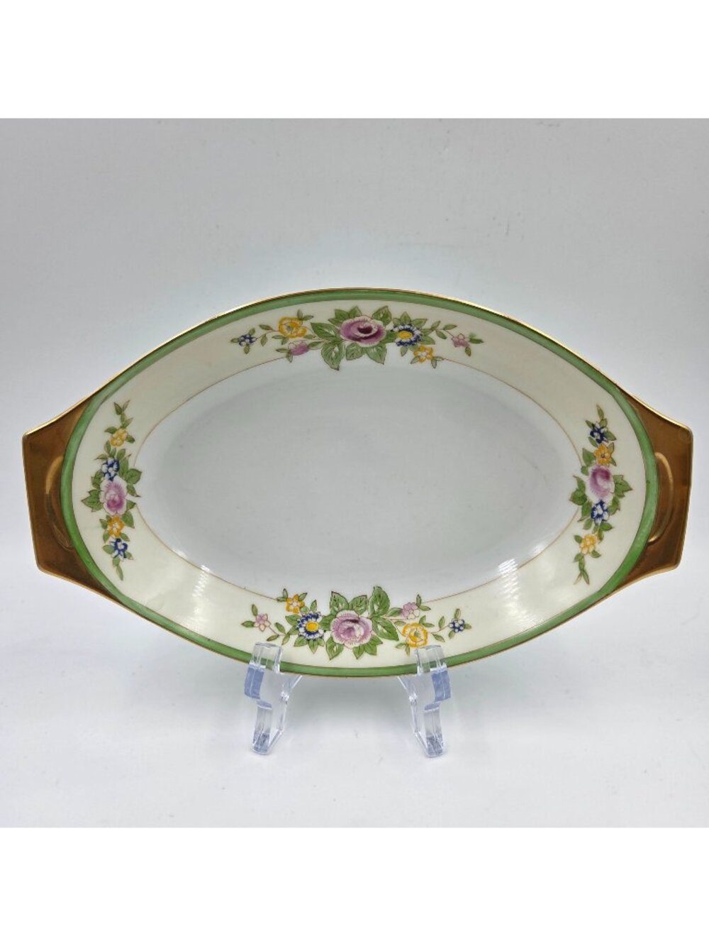 Celebrate Relish Dish Green & Cream Band Floral Sprays